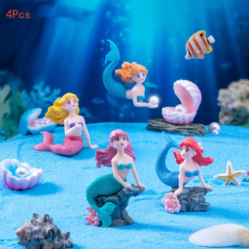 Aquarium Fish Real - 4 個のプラスチック水槽リトルマーメイドオーナメントミニチュア置物水族館の装飾 DIY ケーキ装飾デスククラフトアクセサリー