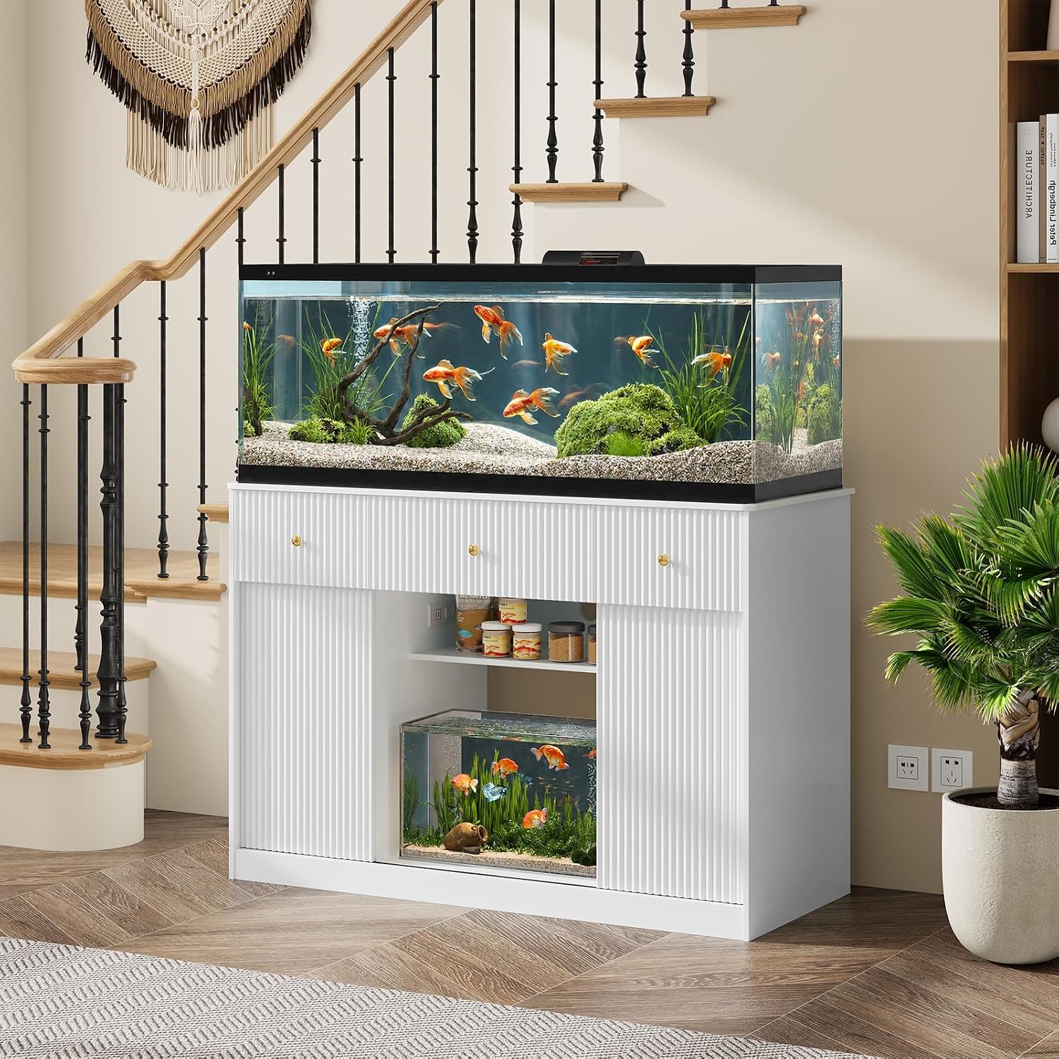 Aquarium Fish Lego - ガーヴィー水槽スタンド（55～75/90ガロン水槽用）、頑丈な水槽スタンド、電源付きで2つの水槽または爬虫類用タンクを設置可能、家の装飾に最適