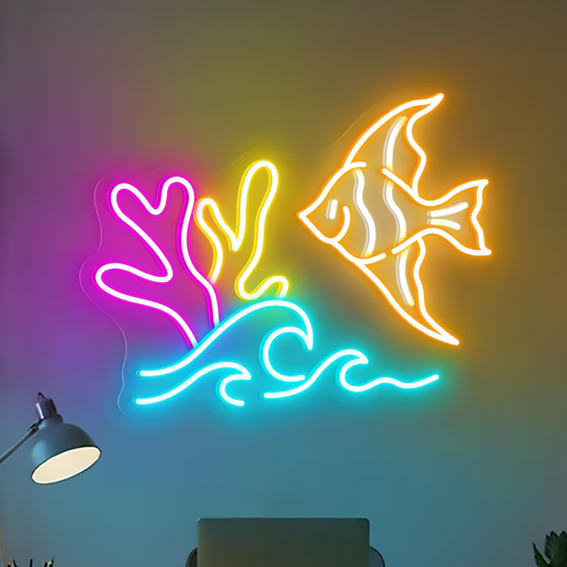 Aquarium Fish Restaurant - 魚のネオンサイン、海の生き物のネオン、海鮮レストランの装飾、子供部屋の水槽アート、壁飾り