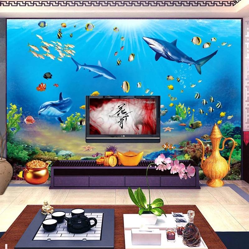 カスタマイズされた壁紙 HD 水中世界サメ熱帯魚 3D 壁画 - Aquarium Fish Restaurant のレビューと価格