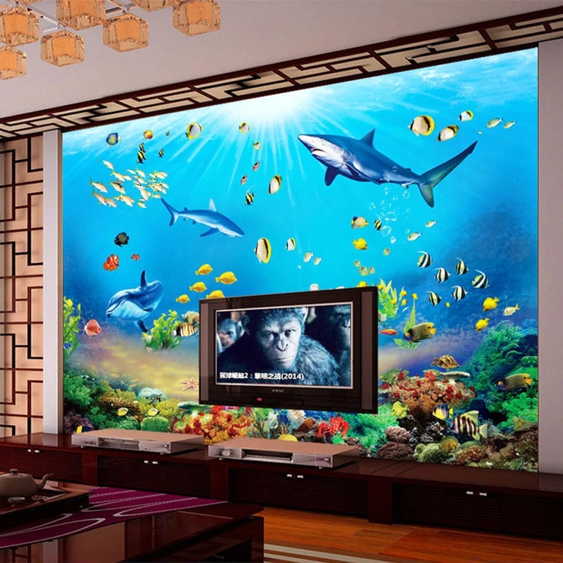 カスタマイズされた壁紙 HD 水中世界サメ熱帯魚 3D 壁画 - Aquarium Fish Restaurant のレビューと価格