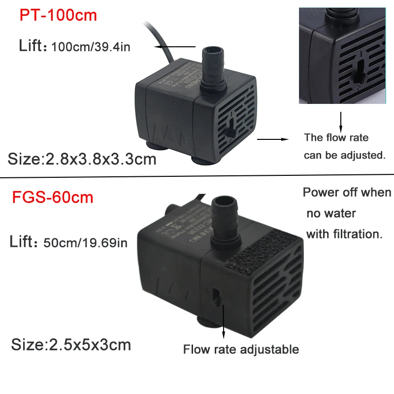 USB水槽用水中ポンプ、5V 5Wミニ調整可能流量フィルター - Aquarium Fish Real のレビューと価格