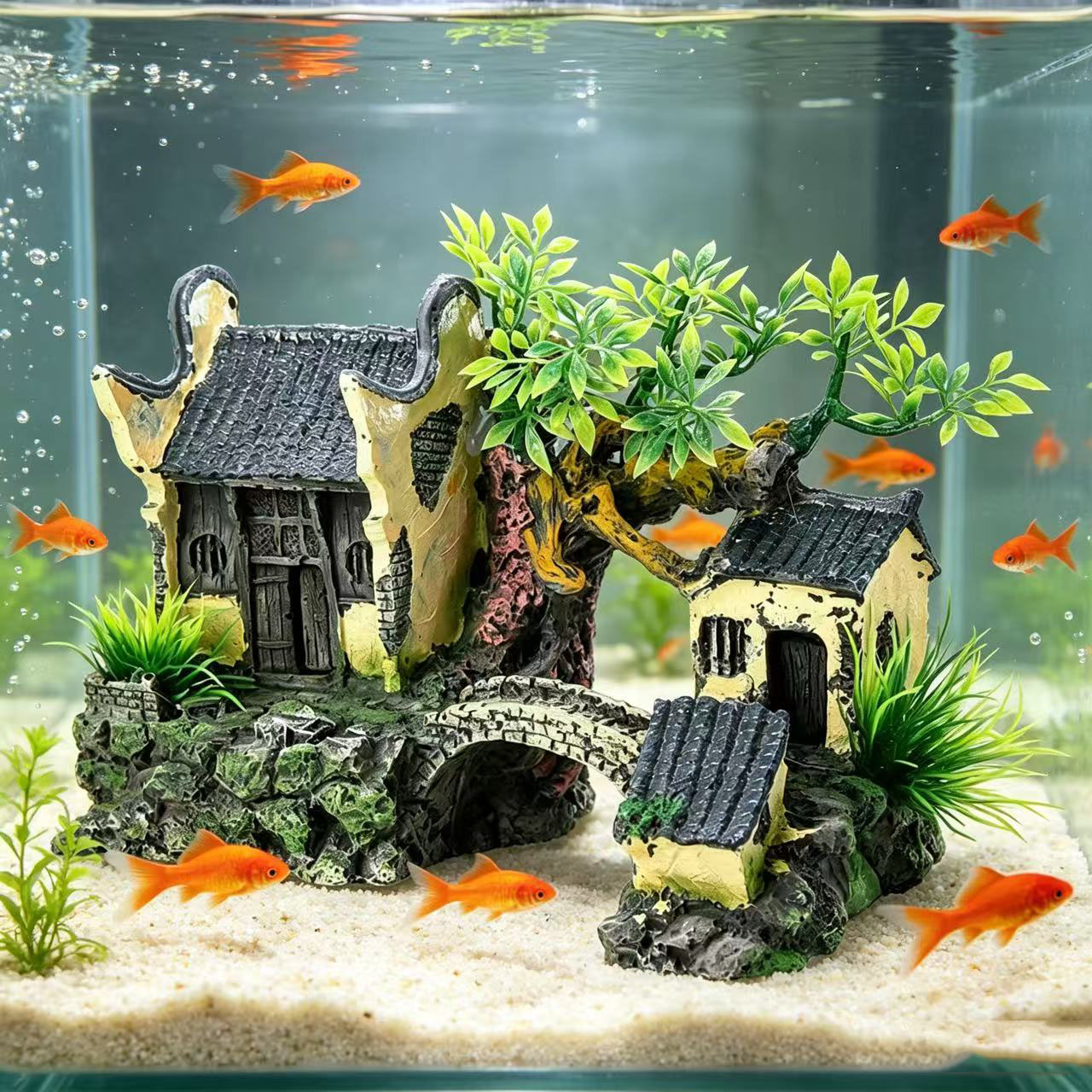 水槽人工景観装飾 アクアリウムハウス 水上橋飾り 洞窟 水中 - Aquarium Fish Bridge のレビューと価格