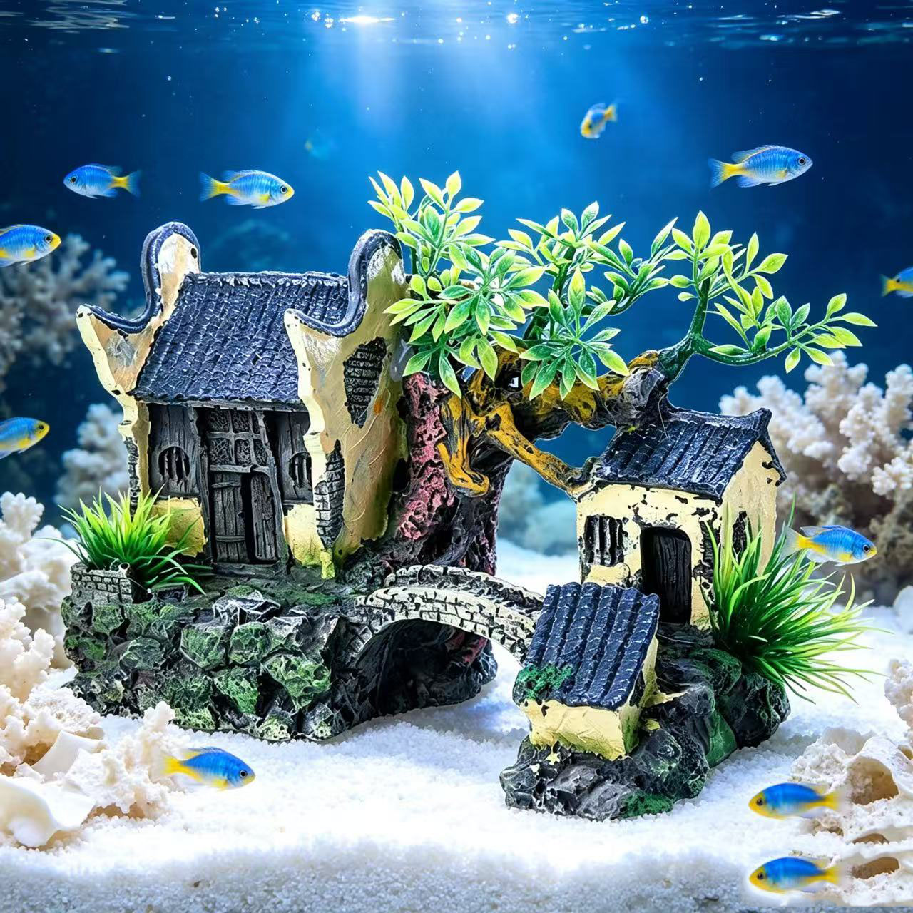 水槽人工景観装飾 アクアリウムハウス 水上橋飾り 洞窟 水中 - Aquarium Fish Bridge のレビューと価格