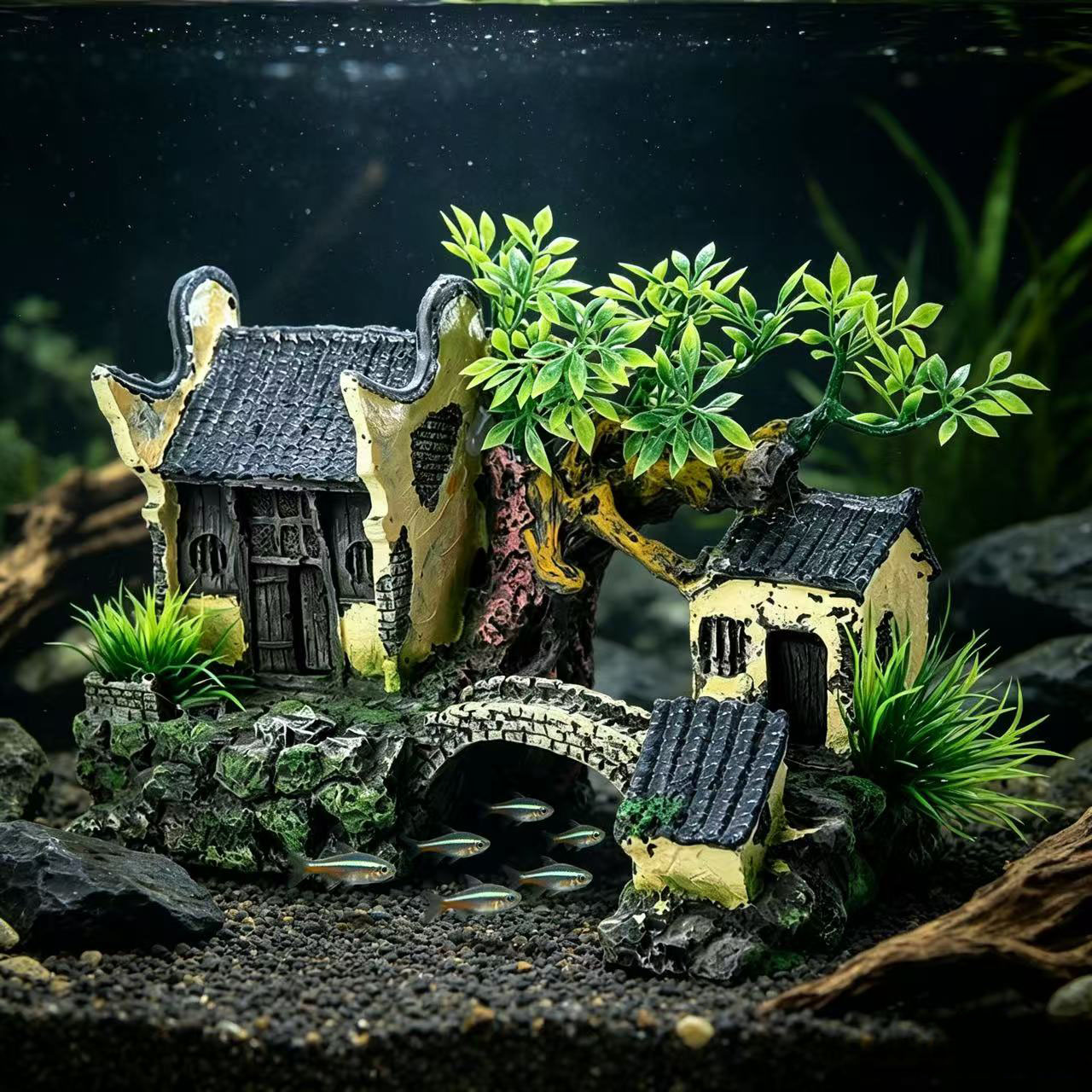 水槽人工景観装飾 アクアリウムハウス 水上橋飾り 洞窟 水中 - Aquarium Fish Bridge のレビューと価格