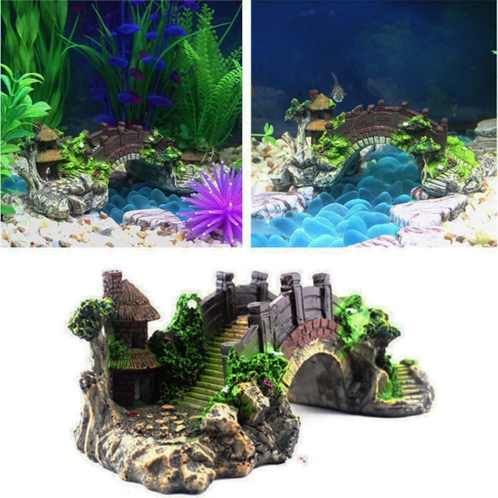 水族館の水槽ヴィンテージ装飾橋風景装飾品パビリオンツリー植物 - Aquarium Fish Bridge のレビューと価格